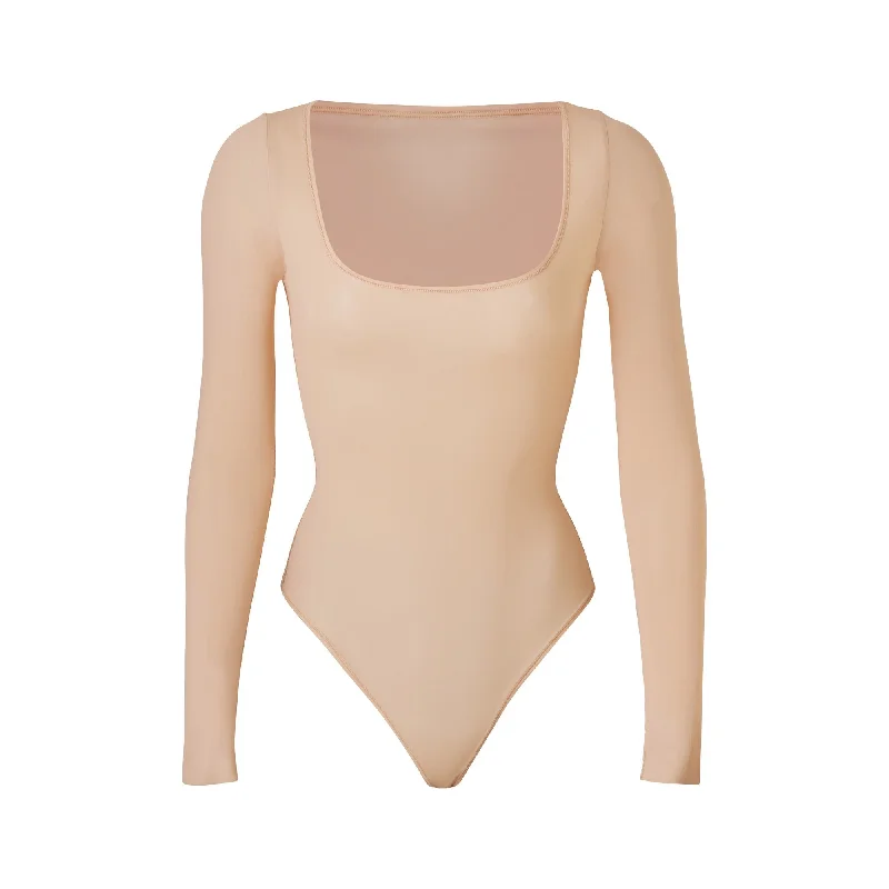 JELLY SHEER LONG SLEEVE BODYSUIT | CLAY