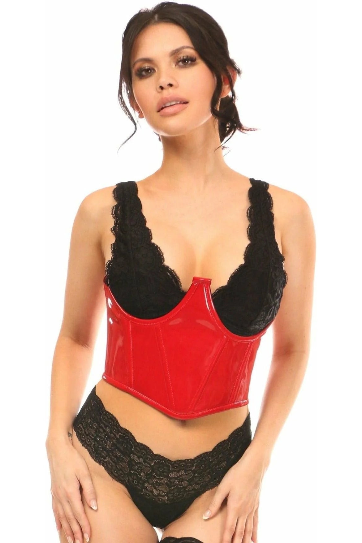 Queen Lavish Patent Open Cup Underwire Waist Cincher