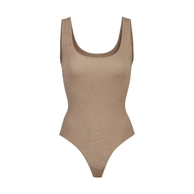 STRETCH RIB SCOOP TANK BODYSUIT | DESERT