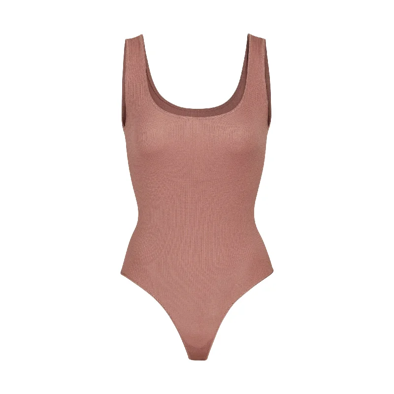 STRETCH RIB SCOOP TANK BODYSUIT | ROSE CLAY