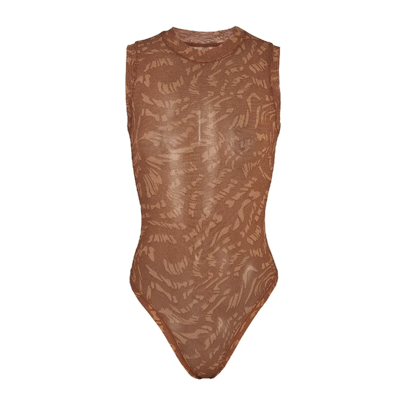 SUMMER MESH MOCK NECK BODYSUIT | LATTE SWIRL