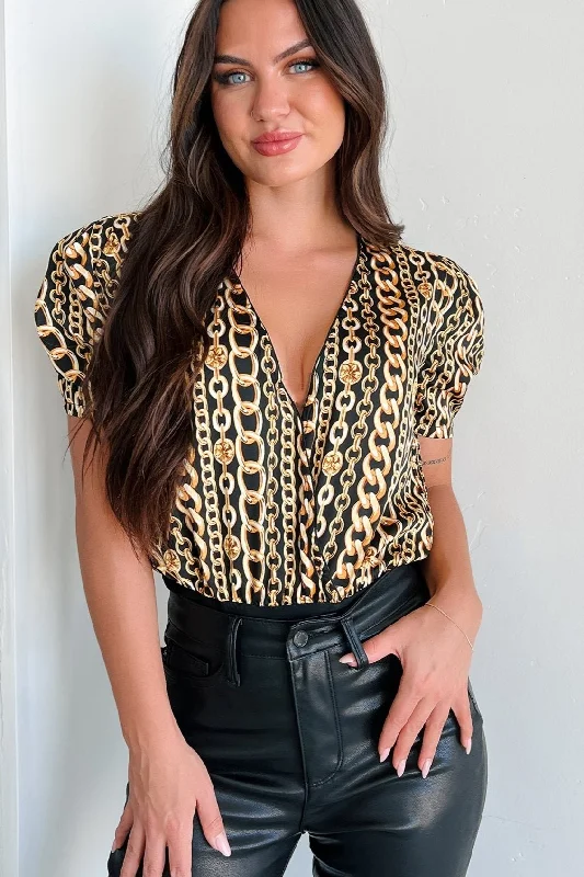 Well Connected Chain Print Bodysuit (Black)