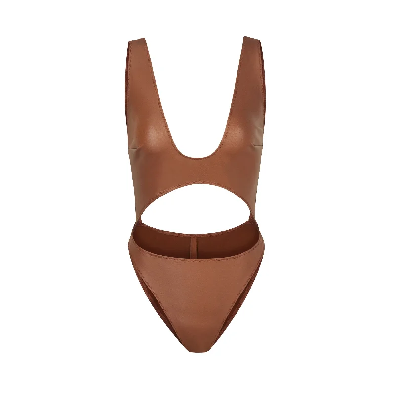 WET JERSEY CUT OUT BODYSUIT | COPPER