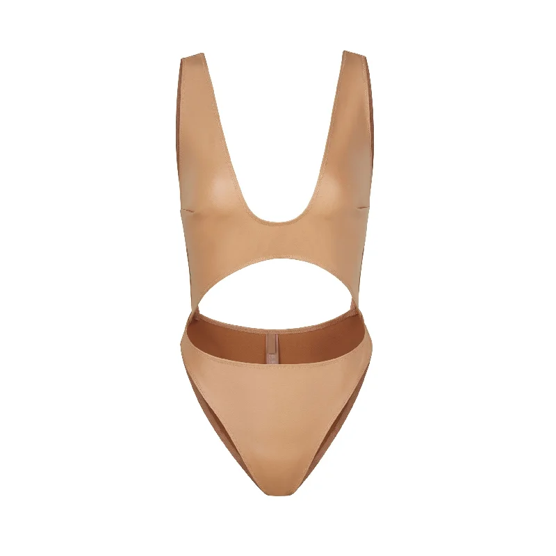 WET JERSEY CUT OUT BODYSUIT | OCHRE