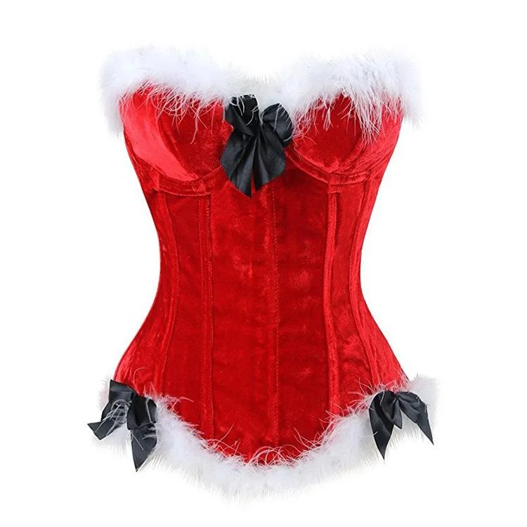 Women's Gothic Faux Fun Hem Bowknot Chrismas Overbust Corsets