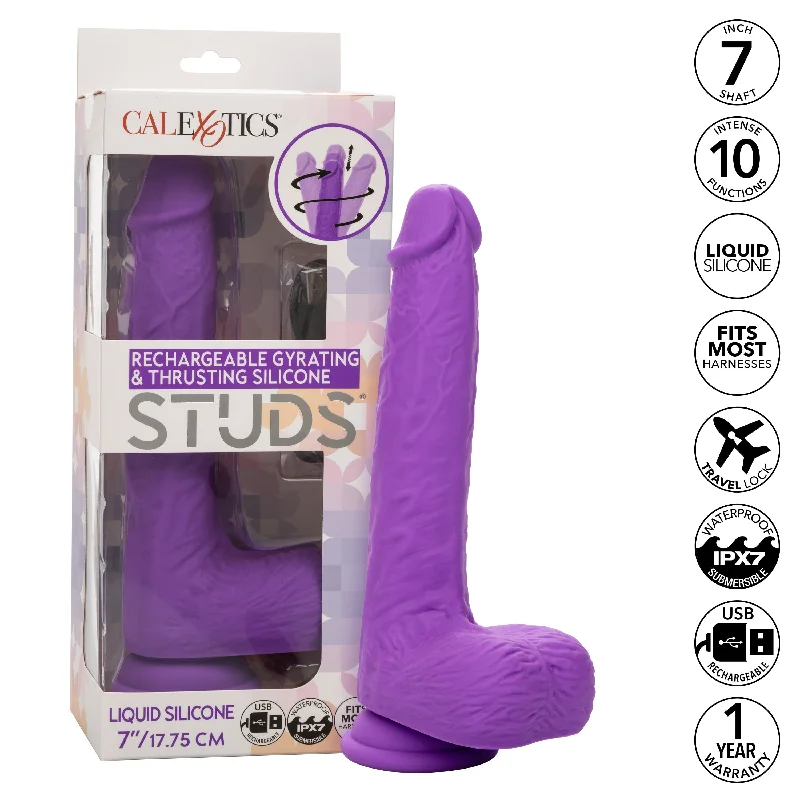 California Exotics - Rechargeable Gyrating and Thrusting Silicone Studs Realistic Dildo with Balls 9.5" (Purple)