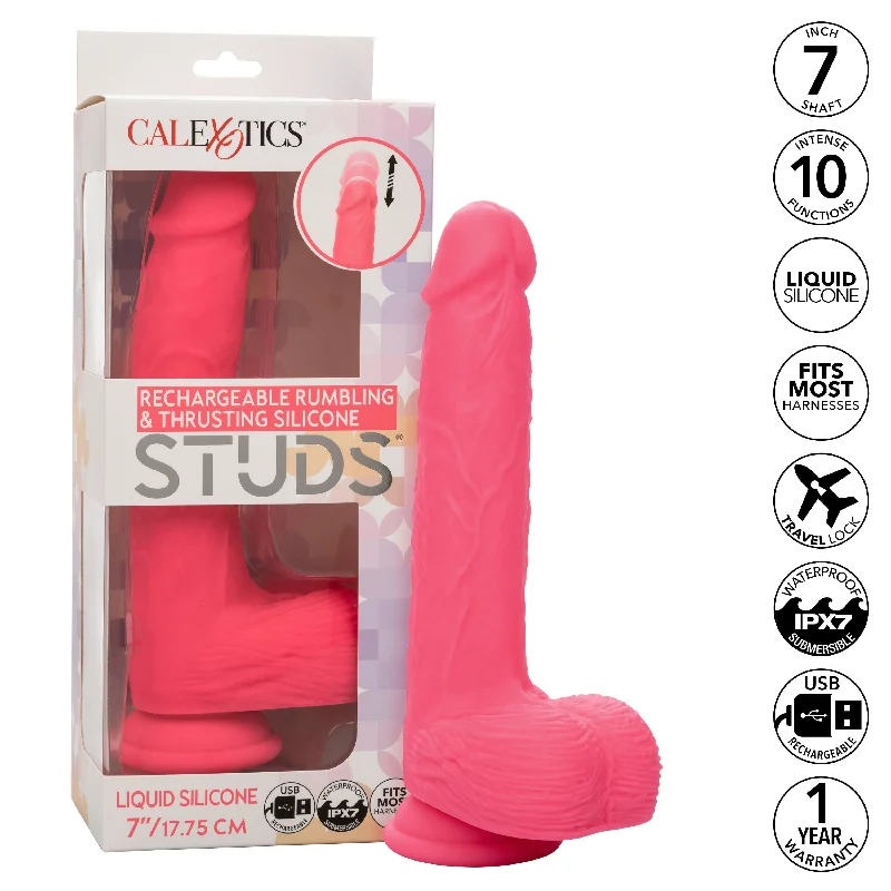 California Exotics - Rechargeable Rumbling and Thrusting Silicone Studs Realistic Dildo with Balls 9.5" (Pink)