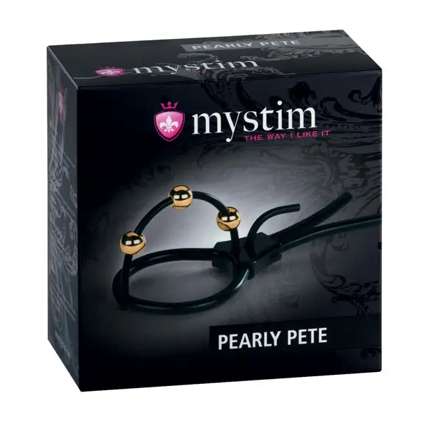 Mystim Pearly Pete Corona Strap w/Gold Balls - Black