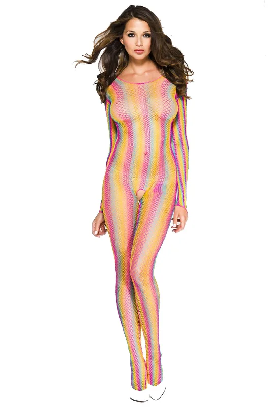 Rainbow Striped Fishnet Body Stocking