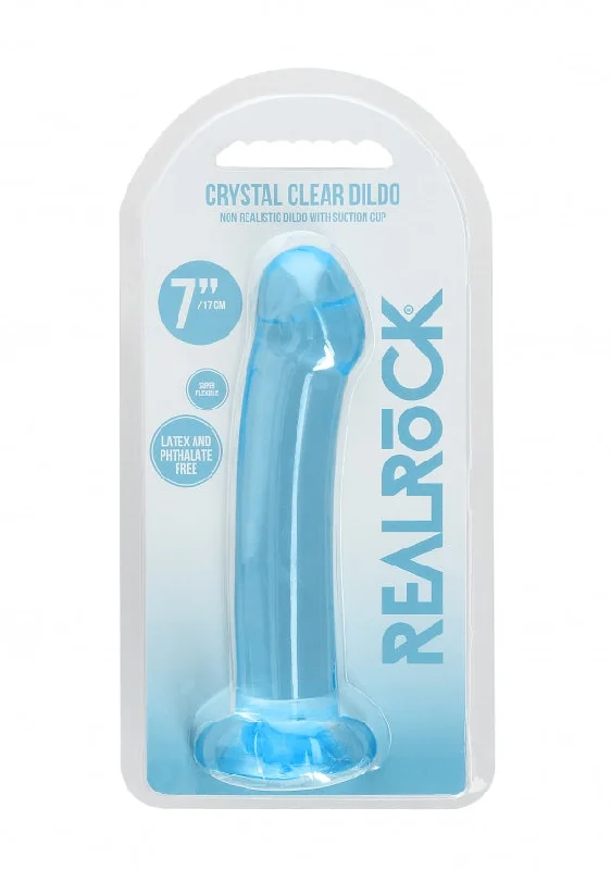 Realrock Crystal Clear - Non Realistic Dildo With Suction Cup 6.7'' / 17cm - Blue