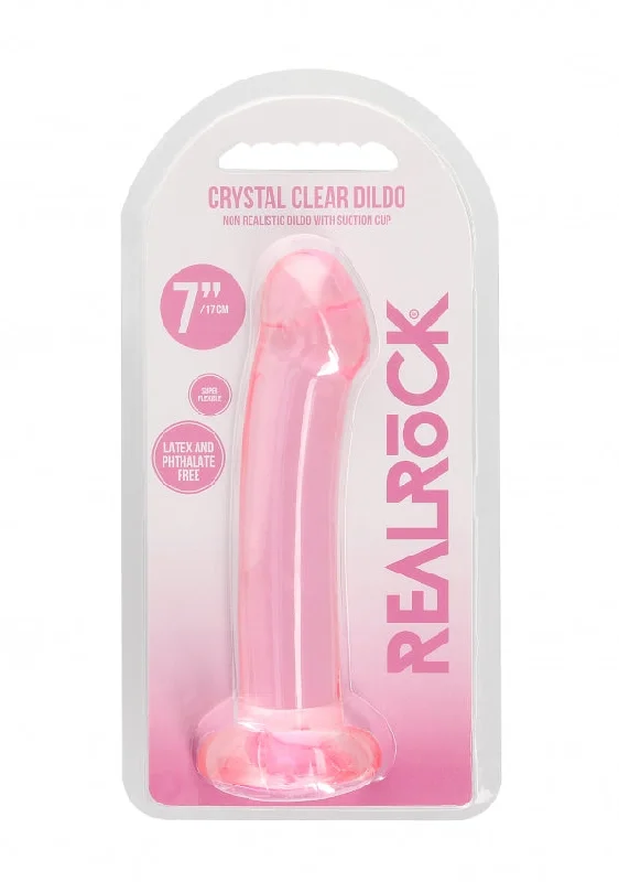 Realrock Crystal Clear - Non Realistic Dildo With Suction Cup 6.7'' / 17cm - Pink