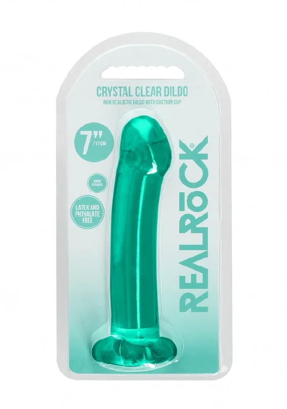 Realrock Crystal Clear - Non Realistic Dildo With Suction Cup 6.7'' / 17cm - Turquoise