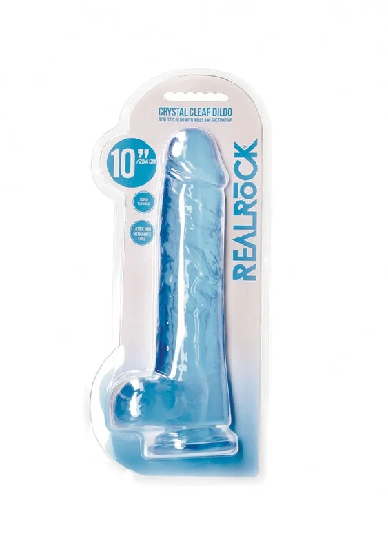 Realrock Crystal Clear - Realistic Dildo With Balls 10" / 25.4 cm - Blue