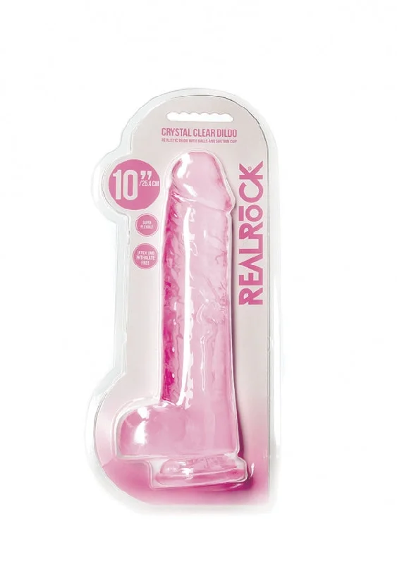 Realrock Crystal Clear - Realistic Dildo With Balls 10" / 25.4 cm - Pink