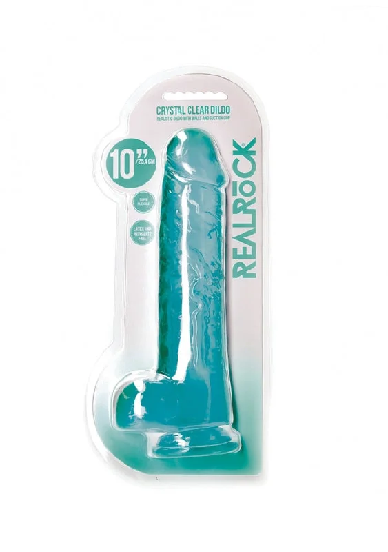 Realrock Crystal Clear - Realistic Dildo With Balls 10" / 25.4 cm - Turquoise