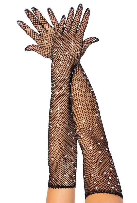 Rhinestone Fishnet Long Gloves