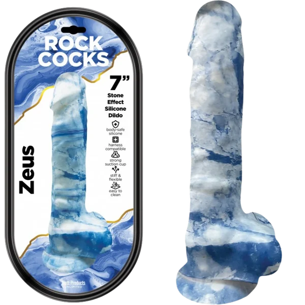 Rock Cocks - Zeus 7" Stone Coloured Dildo - Blue Effect