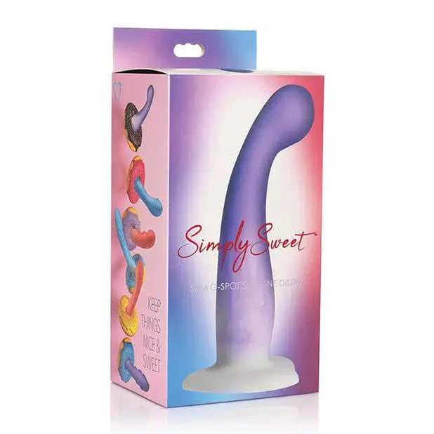 Simply Sweet Slim G-Spot Silicone Dildo 7in Purple/White