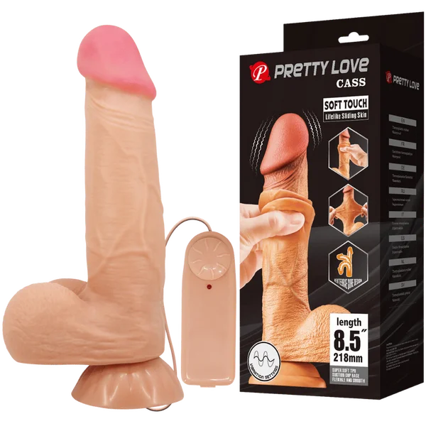 Sliding Skin Series Vibrating 8.5" Dildo - Flesh