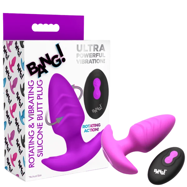 Bang! - Rotating & Vibrating Silicone Butt Plug with Remote - Purple