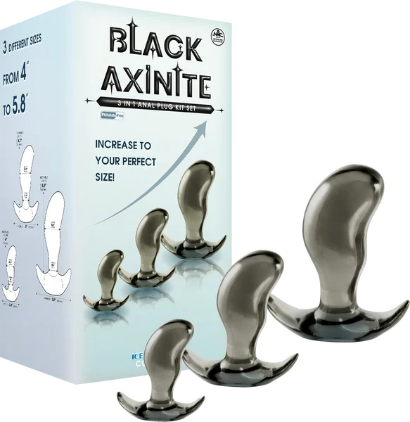 Black Axinite - 3 In 1 Anal Plug Kit Set - Multiple Colours