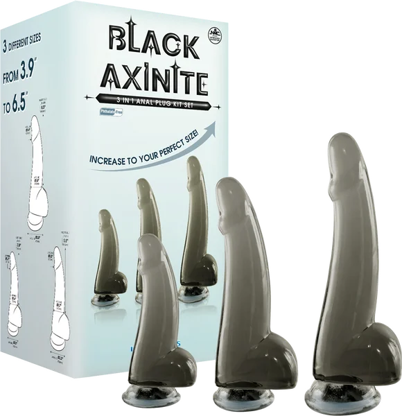 Black Axinite - 3 In 1 Anal Plug Kit Set - Multiple Colours