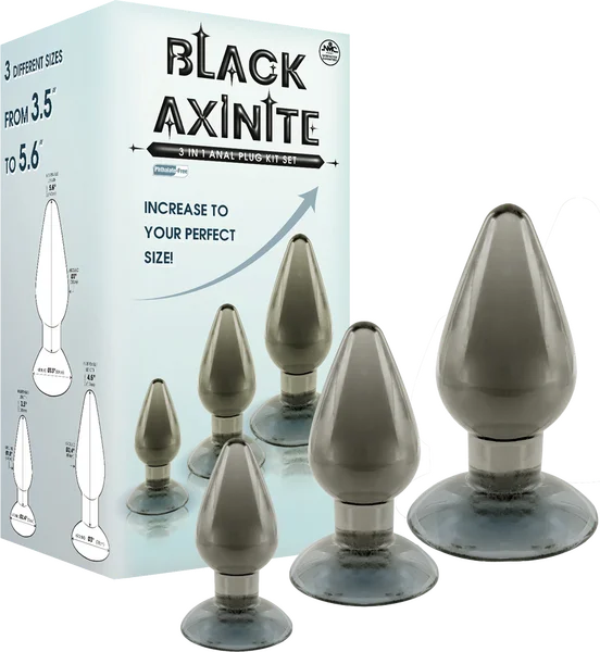 Black Axinite - 3 In 1 Anal Plug Kit Set - Multiple Colours