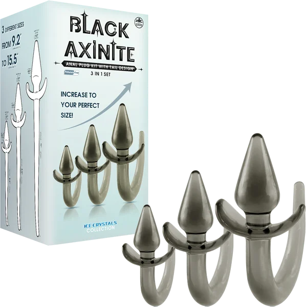 Black Axinite - 3 In 1 Anal Plug Kit with Tail - Multiple Colours