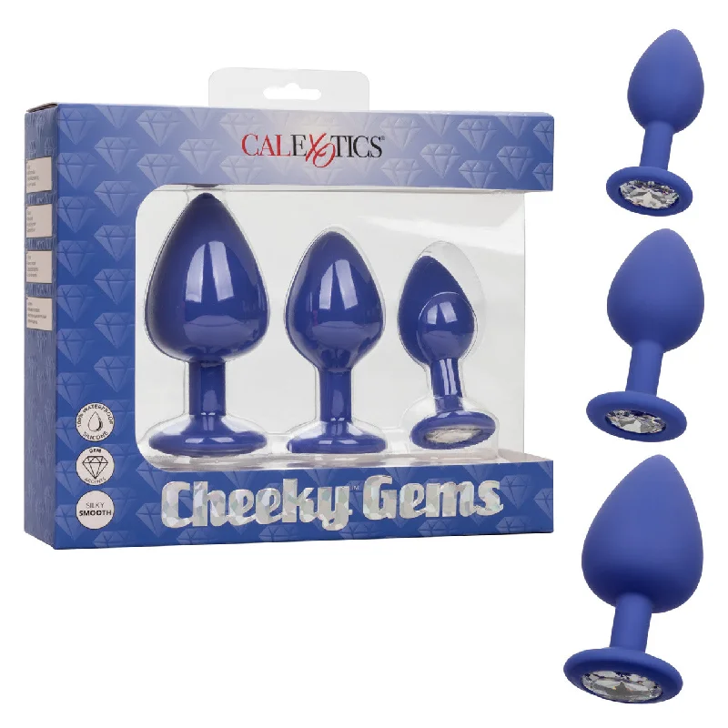 Calexotics CHEEKY GEMS 3 Piece Anal Training Kit with Graduated Purple Butt Plugs with Sparkling Gem