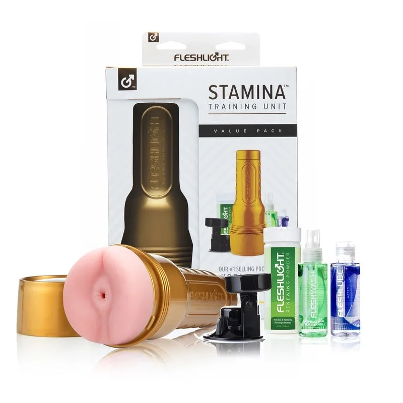 Fleshlight  PINK BUTT Stamina Training Unit STU Male Masturbator Sex Toy Value Pack Kit The Hands Free Fleshlight Experience