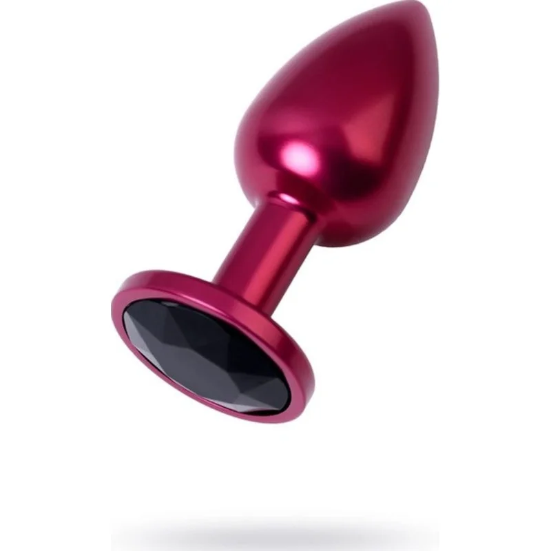 Metal Anal Plug with Black Crystal - Small - Red