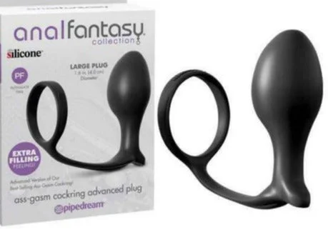 Pipedream Anal Fantasy Collection Ass Gasm Silicone Cock Ring Advanced Butt Plug Large 4 inch Black