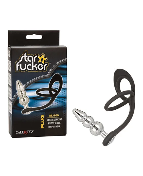 Star Fucker Beaded Gem Plug W/silicone Enhancer - Black